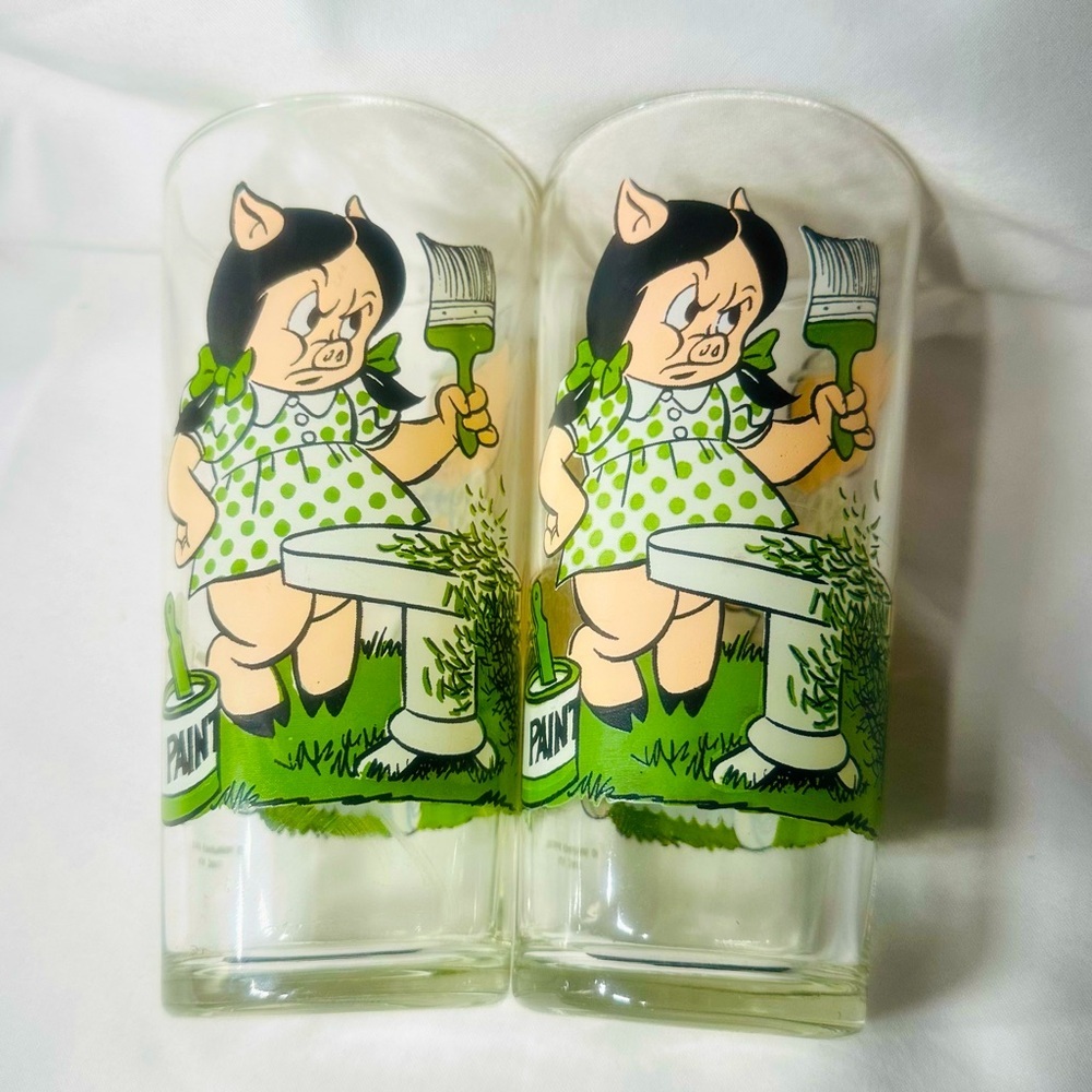 Set of‎ 2 Vintage 1976 Pepsi Collector Glasses Looney Tunes Porky & Petunia Pig